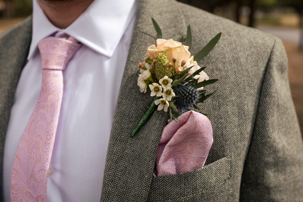 Grooms buttonhole for a personalised fun wedding