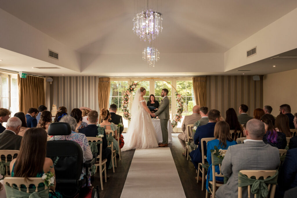 View from the back of the ceremony room for a personalised fun wedding